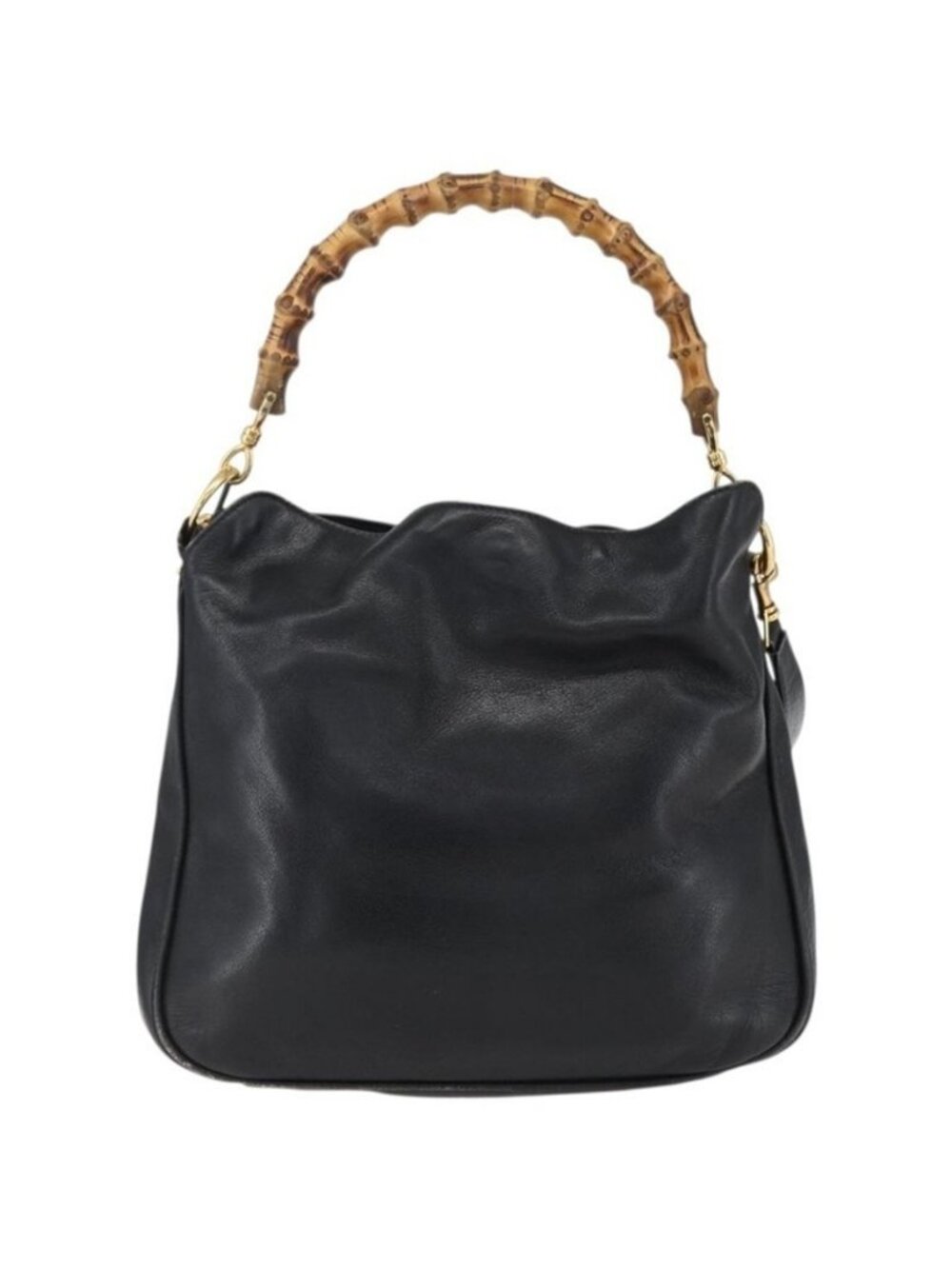 Authentic GUCCI Bamboo Shoulder Bag Leather 2way Black Gold 001 2113 1638 - Picture 9 of 16